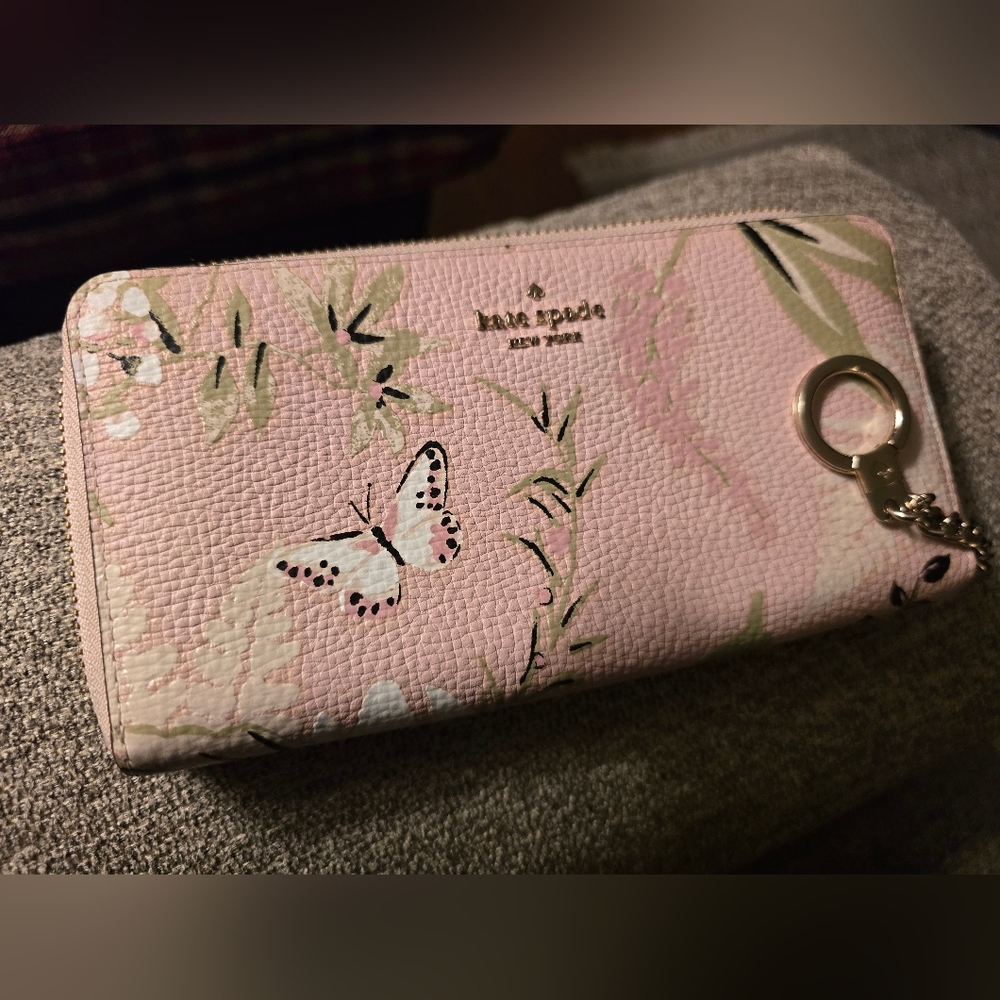 KATE SPADE Briar Lane Botanical Pink Leather Neda Wallet, style WLRU5225